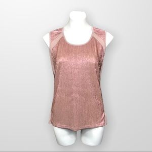CLEO PETITES Dusty Pink Ribbed Shimmer Tank Top Size Small